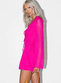 side view of model wearing Princess Polly Lucca Mini Dress Pink 