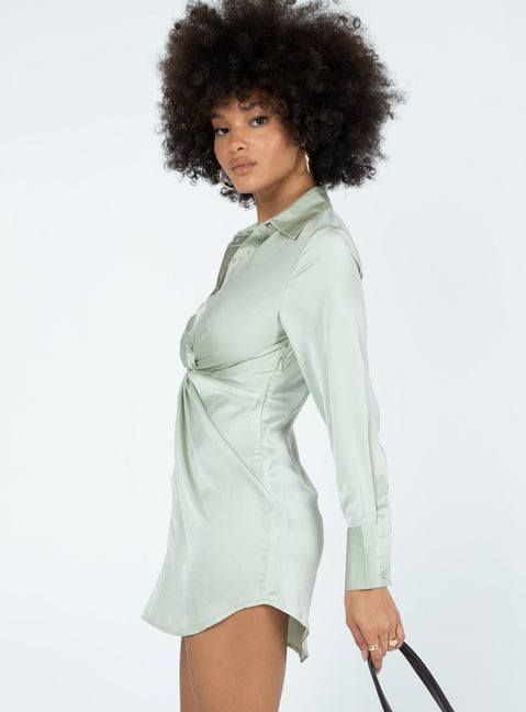 side view of model wearing Princess Polly Sari Mini Dress Green 