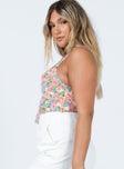 side view of model wearing Princess Polly Aleta Top Pink Floral 