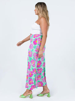   side view of model wearing Princess Polly Adah Maxi Skirt Green Maxi 