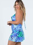 side view of model wearing Princess Polly Casper Mini Dress Blue / Green 