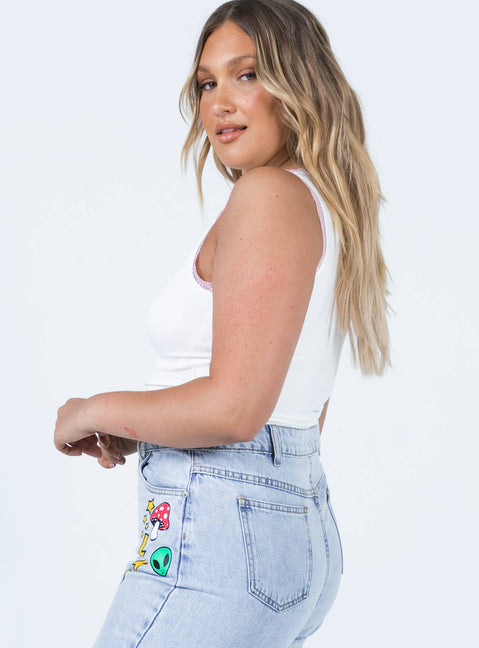 side view of model wearing Princess Polly Nostalgia Graphic Top White 