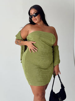 Matching set Soft knit material  Button up shirt Classic collar Button fastening at front Strapless mini dress Elasticated band at bust