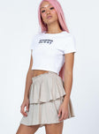   side view of model wearing Princess Polly Janet Mini Skirt Beige Mini Skirts 