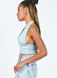 side view of model wearing Princess Polly Shia Top Blue Stripe 