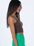 side view of model wearing Princess Polly Take Me Away Tank Top Brown 