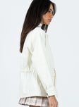 Jacket Classic collar Button fastening at front Drawstring at waist Twin hip pockets Single button cuff