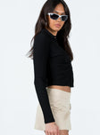 Long sleeve top Textured material Classic collar Button fastening Ruching at front Good stretch Unlined 