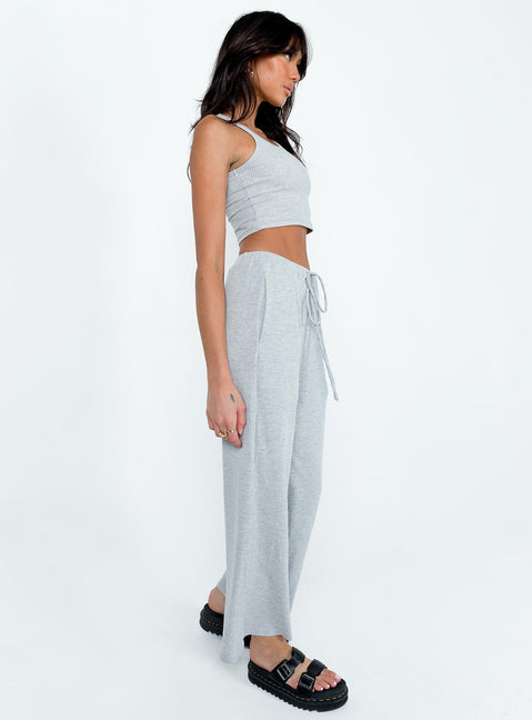 Grey matching set Cropped tank top  High waisted pants  Elasticated drawstring waist  Twin hip pockets  Straight leg 