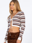 product Princess Polly Three Fourth Sleeves Square Neck  Silvana Long Sleeve Top Beige Stripe