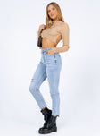 side view of model wearing Princess Polly Organic Nelson Skinny Denim Jeans High Waisted 