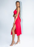 side view of model wearing Princess Polly Allou Midi Dress Red 