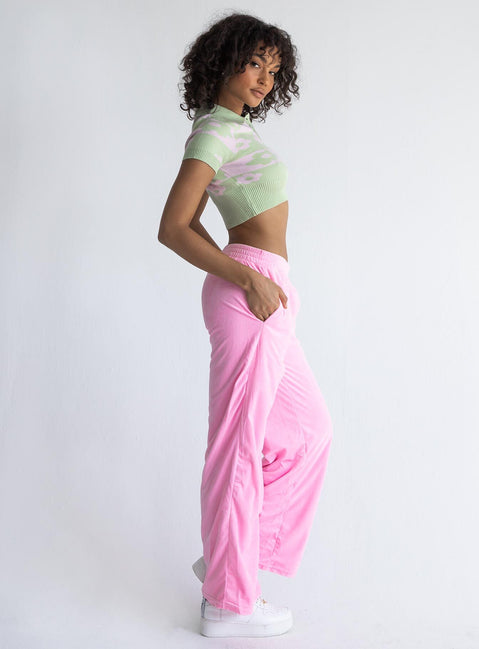 side view of model wearing Princess Polly Josephine Knit Top Green / Pink 