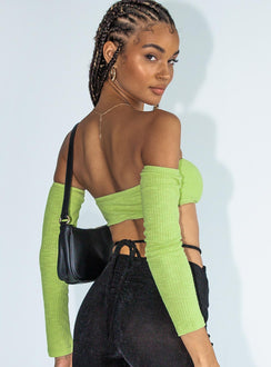 back view of model wearing Princess Polly Faye Long Sleeve Top Green 