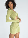 side view of model wearing Princess Polly Kylie Mini Dress Green 