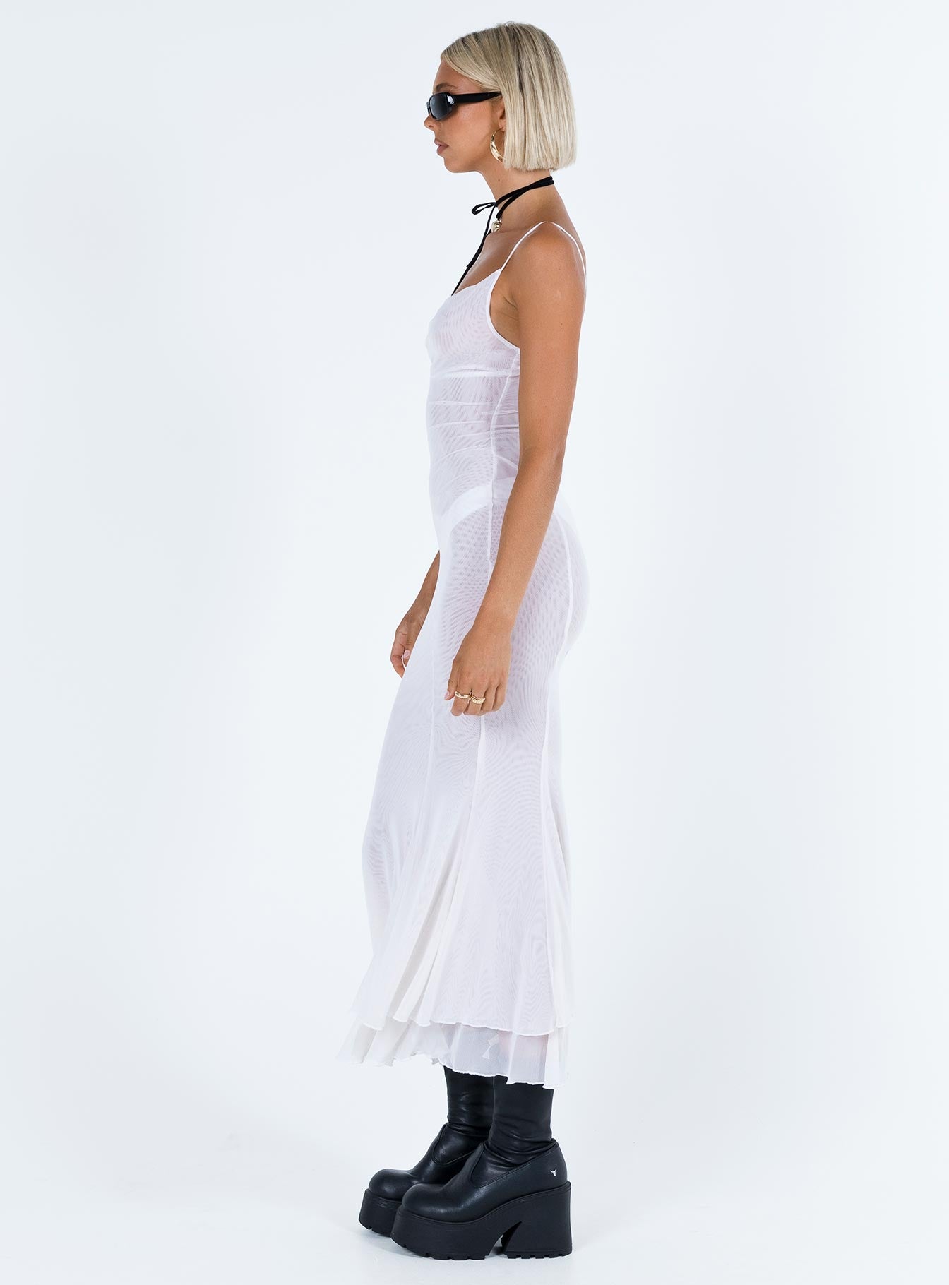 Front view of model wearing  front Princess Polly Crew Neck  Sikora Vintage Maxi Dress White