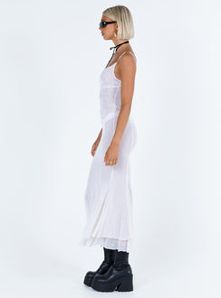 Front view of model wearing  front Princess Polly Crew Neck  Sikora Vintage Maxi Dress White
