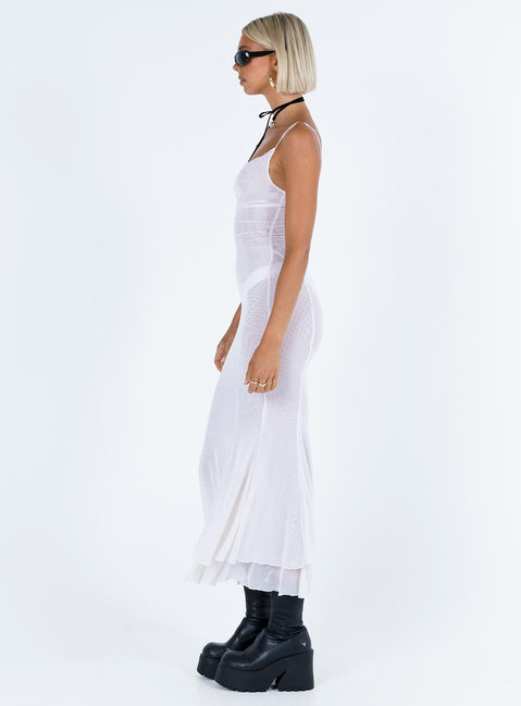 Front view of model wearing  front Princess Polly Crew Neck  Sikora Vintage Maxi Dress White