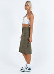 Alida Cargo Midi Skirt Olive Green Princess Polly  Mini 