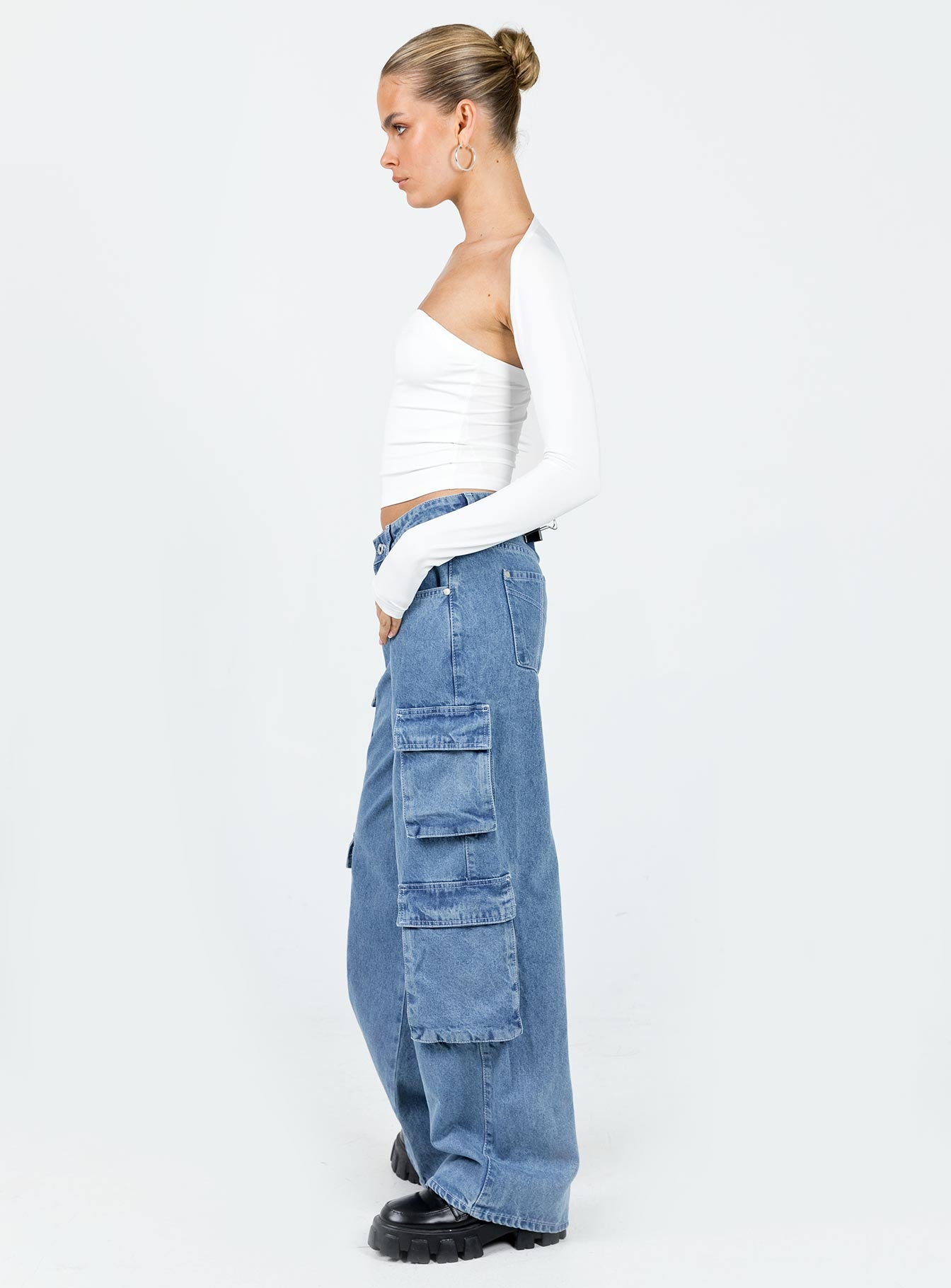 product Princess Polly Mid Rise  The Ragged Priest Mid Blue Combat Jeans Organic Cotton Mid Blue