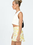   side view of model wearing Princess Polly Sloane Mini Skirt Yellow 