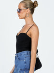 side view of model wearing Princess Polly Oakland Bodysuit Black Sleeveless Sweetheart 