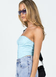 side view of model wearing Princess Polly Jodye Strapless Top Blue 