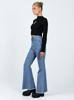 product Princess Polly High Waisted  Bolsena Flared Mid Wash Denim Jean