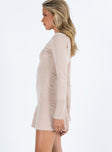 product Princess Polly Crew Neck  Rafter Long Sleeve Mini Dress Beige