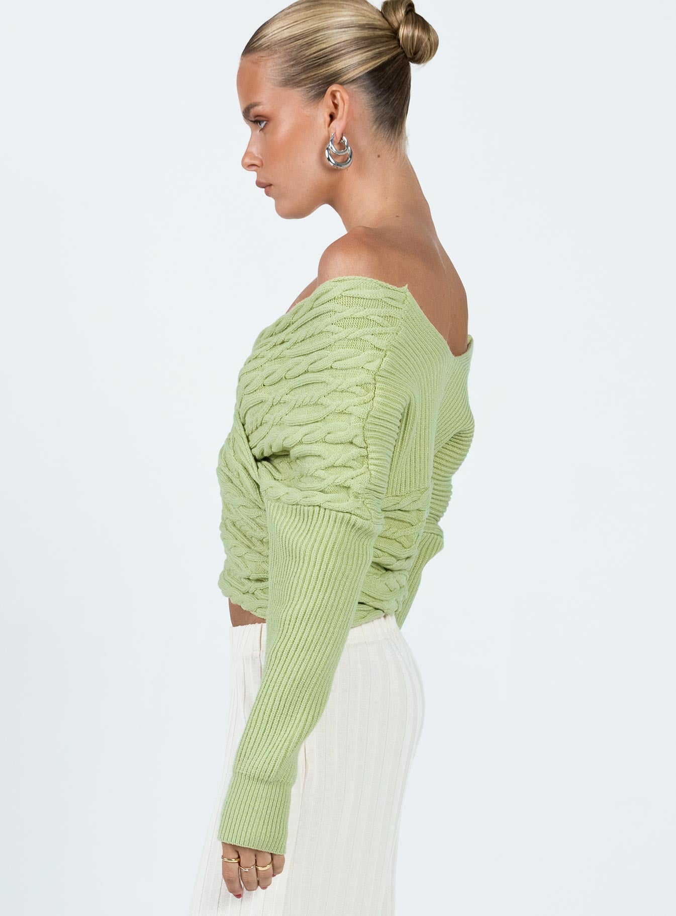 Tamas Wrap Front Sweater Sage Princess Polly  Cropped 