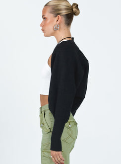 side view of model wearing Princess Polly Aviana Cardigan Black cropped 