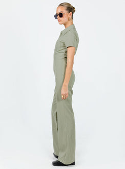 Jumpsuit Classic collar Zip fastening at front Twin chest pockets Straight leg