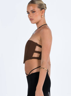 product Princess Polly Sleeveless Asymmetric Neckline  Carnlea Strapless Top Brown