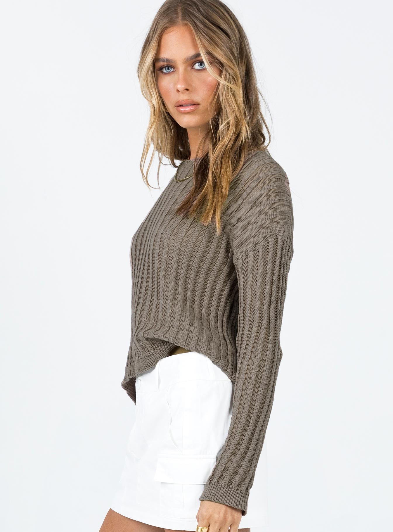 The Adrianna Sweater Khaki Princess Polly  Cropped 