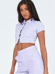 side view of model wearing Princess Polly Imani Top Lilac 