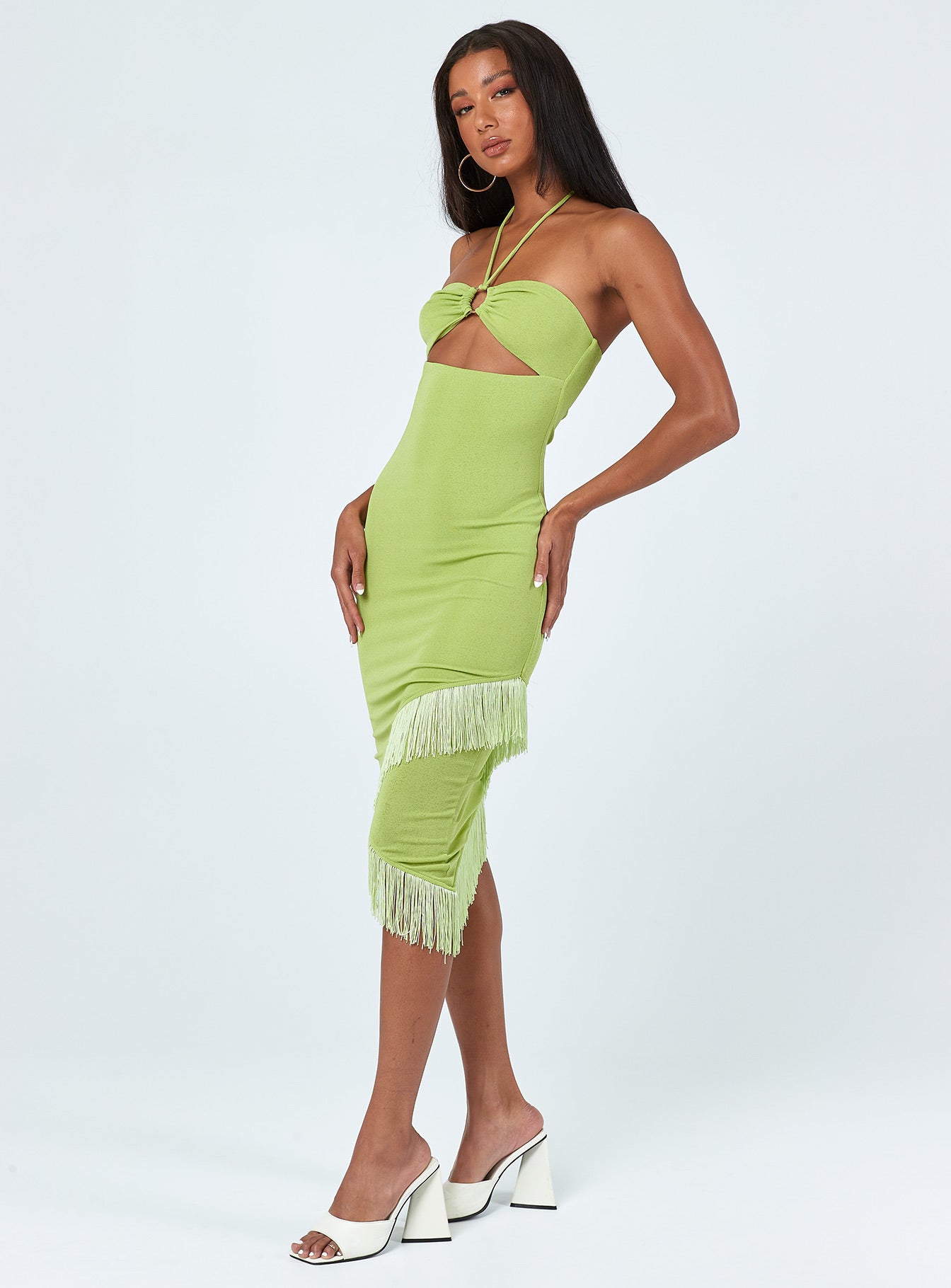 back view of model wearing Princess Polly Tropicana Midi Dress Green 