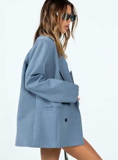 Oversized blazer in slate grey Double button fastening Twin front pockets Padded shoulders Lapel collar Split at back