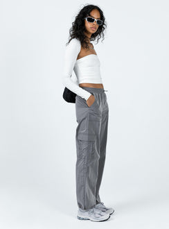 Front view of model wearing  front Princess Polly  Gama Parachute Pants Grey