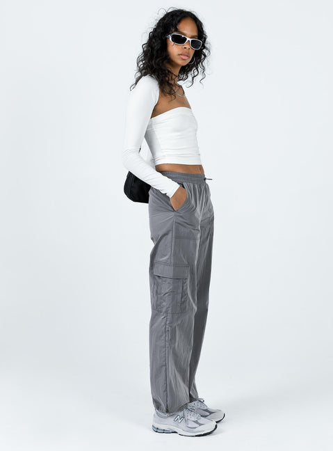 Front view of model wearing  front Princess Polly  Gama Parachute Pants Grey