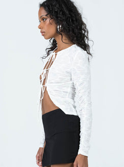 product Princess Polly Full Sleeves High Neck  Kalifornia Tie Top Ghost White