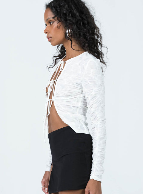 product Princess Polly Full Sleeves High Neck  Kalifornia Tie Top Ghost White