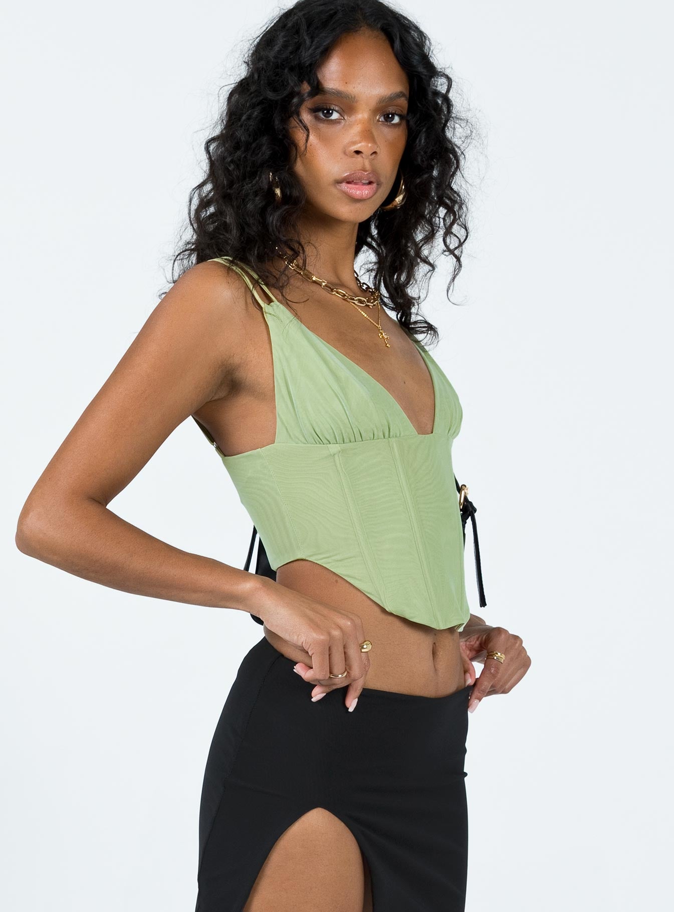 product Princess Polly Sleeveless Plunger  Bovelli Top Green