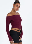 product Morley Off Shoulder Sweater Burgundy Princess Polly  Cropped 