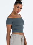 product Princess Polly Short Sleeves Asymmetric Neckline  Dalya Off The Shoulder Top Steel