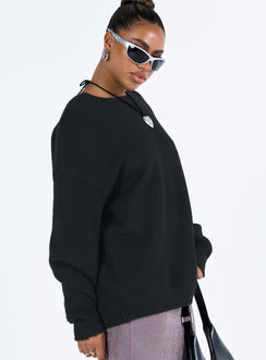 side view of model wearing Princess Polly Ryanna Sweater Black Long 