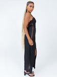 side view of model wearing Princess Polly Hudson Maxi Dress Black Sweetheart Neckline 