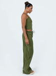 Two piece set Cupro material Adjustable shoulder straps on top Wide leg pants Elasticated waistband with tie fastening