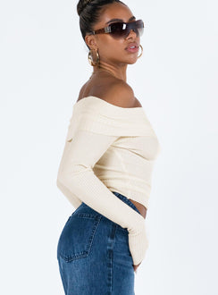 product Morley Off Shoulder Sweater Cream Princess Polly  Cropped 