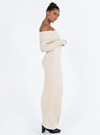 Princess Polly Square Neck  Lefler Off The Shoulder Maxi Dress Beige