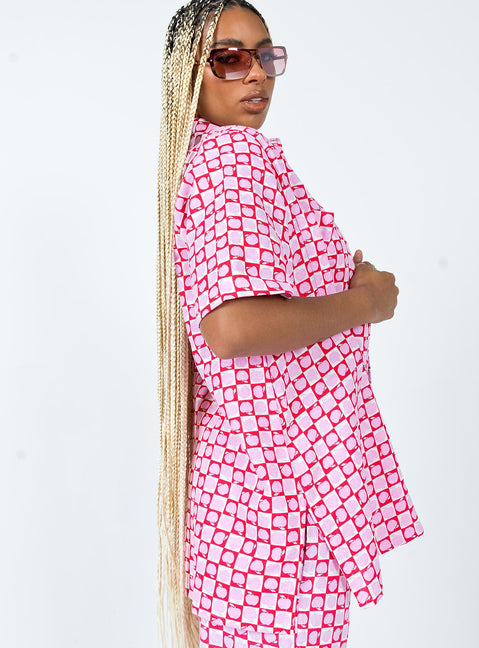 product Princess Polly Half Sleeves Asymmetric Neckline  Motel Michita Shirt Apple Check Blush Red